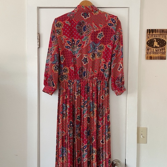 Vintage Lady Carol Petites of New York Paisley Red Maxi Dress USA made Size 12 - Picture 6 of 7